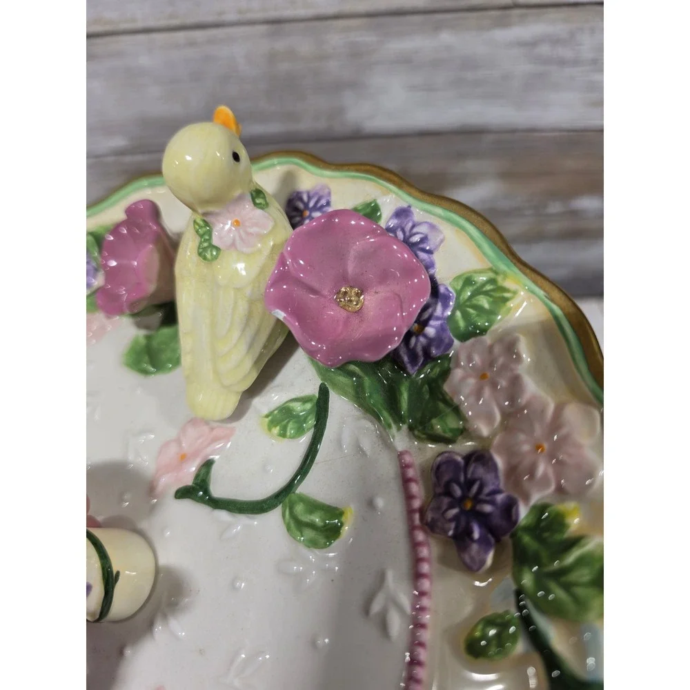 Avon Springtime Collection 2 Tier Server Bunny Bird Floral‎ Easter Tiered Tray